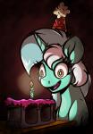 amber_eyes candle cinder_block clothing female feral hair hat headgear headwear horn insane multicolored_hair party_hat solo witchtaunter friendship_is_magic hasbro my_little_pony mythology lyra_heartstrings_(mlp) equid equine mammal mythological_creature mythological_equine unicorn 2017 hi_res