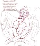 ambiguous_gender anthro cheek_tuft claws digitigrade facial_tuft feathered_wings feathers feet finger_claws fur handpaw hindpaw kerchief kerchief_only licking licking_lips licking_own_lips looking_at_viewer lyrics mostly_nude neckerchief neckerchief_only neckwear nude pawpads paws simple_background sitting snout solo tail text tongue tongue_out tuft white_background wings maligaytor deadmau5 bluey_(maligaytor) domestic_cat felid feline felis mammal 2023 digital_drawing_(artwork) digital_media_(artwork) english_text full-length_portrait handwritten_text paint_tool_sai_(artwork) portrait sketch