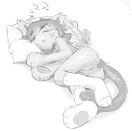 3_fingers anthro anus areola breasts butt clothing eyes_closed female fingers footwear footwear_only genitals hair lying mostly_nude nipples on_side pillow sleeping small_breasts socks socks_only solo tail vulva archeryves 90_percent_studios purrfect_apawcalypse coco_grimalkin domestic_cat felid feline felis mammal monochrome