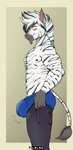 anthro big_bulge black_marks black_nipples blue_clothing blue_underwear bottomwear bulge clothing detailed_bulge fur male mohawk muscular muscular_male nipples pants shirtless solo underwear white_body white_fur yellow_eyes leleo tight_pants_(meme) equid equine mammal zebra absurd_res hi_res meme