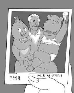 age_difference anthro arm_around_shoulders beak belly black_text bottomwear bow_tie clothed clothed_anthro clothed_female clothed_human clothed_male clothing container crossed_legs cup drinking_glass eyebrows eyes_closed female female_anthro fingernails footwear glass glass_container glass_cup group hair hat headgear headwear holding_container holding_cup holding_drinking_glass holding_object holding_wine_glass male male_anthro male_human nails navel older_male on_lap open_mouth open_smile propeller_hat raised_arm shirt shoes short_hair shorts sitting smile snout tank_top teeth text tongue topwear trio wine_glass young young_anthro young_female young_male younger_female younger_male deathheadmoth00 backyardigans real_world jeffrey_epstein pablo_(backyardigans) tasha_(backyardigans) avian bird common_hippopotamus hippopotamid human mammal penguin 2025 english_text greyscale hi_res monochrome sketch