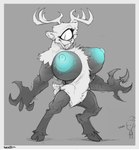 1_eye anthro antlers areola big_areola big_breasts blue_nipples breasts chest_fur claws eyelashes featureless_crotch female finger_claws fur grey_background grey_body grey_skin hooves horn huge_areola huge_breasts montgomery_glands muscular muscular_thighs nipples sharp_teeth simple_background solo teeth white_body white_fur noctoc don't_starve klei_entertainment cyclops deer deerclops mammal monster 2023 greyscale hi_res monochrome