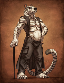 5_fingers 5_toes anthro barefoot black_nose brown_eyes feet fingers fur solo standing striped_body striped_fur stripes toes katie_hofgard bear felid hybrid mammal pantherine tiger 2015 digital_media_(artwork)