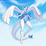 anthro bikini blue_bikini blue_body blue_clothing blue_eyes blue_swimwear breasts clothing collarbone feet female navel open_mouth solo sparkles swimwear two-piece_swimsuit white_body wings alanscampos nintendo pokemon generation_2_pokemon legendary_pokemon lugia pokemon_(species) 2024 hi_res