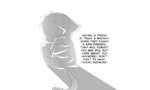 anthro biped clothing male rear_view sad shadow shirt simple_background sitting solo t-shirt text topwear white_background kimacats kima_(kimacats) domestic_cat felid feline felis mammal 2018 5:3 english_text monochrome