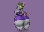 anthro big_butt butt clothing dress female green_eyes green_hair grey_body hair huge_butt solo tail thick_thighs jovi_cap animal_crossing nintendo bree_(animal_crossing) mammal mouse murid murine rodent hi_res