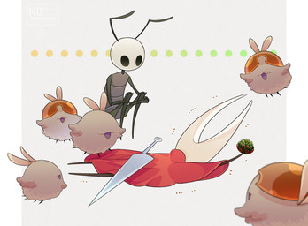 2_horns ambiguous_gender antennae_(anatomy) anthro armor biped black_body bodily_fluids cloak clothed clothing empty_eyes feral group headgear helmet holding_object horn looking_at_another lying melee_weapon on_front on_ground open_mouth open_smile red_cloak red_clothing sitting smile sweat sweatdrop tongue weapon weapon_on_back kiri_0861 hollow_knight:_silksong hollow_knight_(franchise) team_cherry hornet_(hollow_knight) seth_(hollow_knight:_silksong) arthropod flea_(hollow_knight:_silksong) 2025 absurd_res hi_res female_(lore) male_(lore)