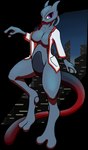 anthro anthrofied bottomless bottomless_female breasts city city_background cleavage clothed clothing coat female grey_body lab_coat levitation pokemorph purple_eyes solo topwear tunrae nintendo pokemon pokken_tournament andromeda_kaisarion_morningstar generation_6_pokemon legendary_pokemon pokemon_(species) shadow_mewtwo shadow_pokemon alpha_channel cel_shading hi_res shaded signature