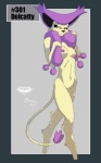 2012 5:8 anthro anthrofied biped breasts collaboration delcatty digitigrade felid female generation_3_pokemon hashtag id_number mammal mingchee navel nintendo nipples notorious84 nude number pinup pokemon pokemon_(species) pokemorph pose purple_nipples red_eyes simple_background smile solo species_name standing tail text the_pokedex_project