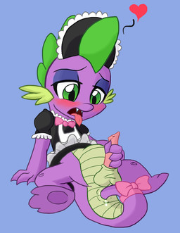 abdominal_bulge anal anal_masturbation anal_penetration autopenetration balls blush bow_(feature) bow_tie clothed clothing crossdressing erection femboy genitals green_eyes hat headgear headwear heart_symbol maid_uniform male masturbation open_mouth penetration penis simple_background sitting solo tail tail_fetish tail_in_ass tail_in_own_ass tail_insertion tail_masturbation tail_play tongue tongue_out uniform johnson96 friendship_is_magic hasbro my_little_pony mythology spike_(mlp) dragon mythological_creature mythological_scalie scalie hi_res
