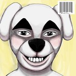 1:1 2020 album_cover animal_crossing anthro aphex_twin black_eyebrows black_eyes black_nose canid canine canis cover domestic_dog ears_down english_text eyebrows floppy_ears fur holly_ero i_care_because_you_do_(album) k.k._slider k.k._slider_album_redraw male mammal meme multicolored_body multicolored_fur nintendo open_mouth pivoted_ears shaded shaded_face simple_background smile solo stare teeth teeth_showing text thick_eyebrows white_body white_ears white_face white_fur white_neck yellow_background