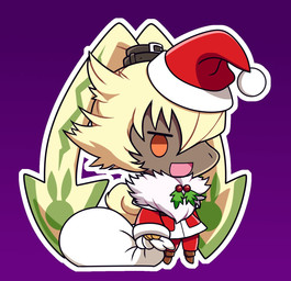 anthro chibi christmas_clothing christmas_headwear clothing costume hat headgear headwear holidays long_ears male orange_eyes ponytail_ears santa_costume santa_hat solo hikariluzw bandai_namco christmas digimon digimon_ghost_game digimon_(species) lagomorph leporid mammal rabbit symbareangoramon hi_res