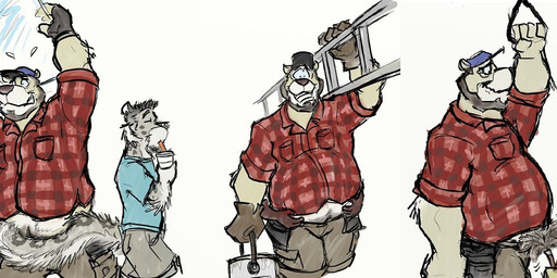 anthro beard blue_clothing blue_shirt blue_topwear breast_pockets brown_clothing brown_jacket brown_topwear bucket cleaning_tool clothed clothing container disembodied_hand facial_hair feather_duster fingerless_gloves fur gloves grey_body grey_fur group hair handwear hat headgear headwear holding_bucket holding_container holding_ladder holding_object jacket ladder male multicolored_body multicolored_fur open_clothing open_jacket open_topwear orange_body orange_fur pattern_clothing pattern_shirt pattern_topwear plaid plaid_clothing plaid_shirt plaid_topwear shirt simple_background smile tail tail_tickle teeth tickle_fetish tickling tickling_belly topwear white_background white_body white_clothing white_fur white_shirt white_topwear kctk bear domestic_cat felid feline felis mammal pantherine polar_bear snow_leopard ursine