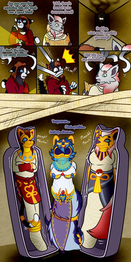 4_missing_limbs accessory ambiguous_gender anthro bdsm blue_eyes bottomwear bound brown_hair captured clothing decorative_scarab dialogue egyptian egyptian_clothing encasement faceless female flashlight fully_bound fur gag grey_body grey_fur group hair jewelry loincloth map mask muffled mummification mummy_wrappings pawpads permanent_bondage permanent_encasement pokeball sarcophagus standing_on_tail text tomb trapped trio usekh veil white_hair sandentwins ambient_among_us loss nintendo pokemon quinn_(quinn) smidges_(sandentwins) animal_humanoid domestic_cat felid feline felis generation_8_pokemon hisuian_form hisuian_zorua humanoid mammal mammal_humanoid mummy pokemon_(species) regional_form_(pokemon) rodent rodent_humanoid sciurid sciurid_humanoid tree_squirrel_humanoid undead 1:2 absurd_res comic english_text hi_res meme