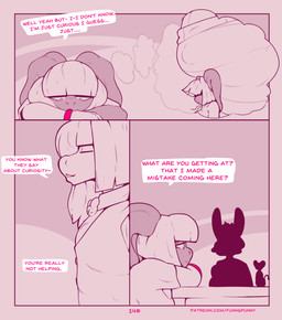 bartender belly bodily_fluids bulge cum fatal forced genital_fluids messy text vore funkspunky infernus_(funkspunky) patreon comic english_text hi_res monochrome url