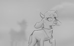 alpaca arizona_cow_(tfh) bodily_fluids bovid bovine camelid cattle creepy duo female feral fog greyscale hitsuji kerchief mammal monochrome neckerchief neckwear paprika_paca_(tfh) silhouette sweat them's_fightin'_herds