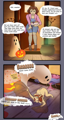 after_transformation ass_up bat_wings blush breast_squish breasts clothing dialogue eyelashes female feral food forced forced_transformation fruit hair holidays jack-o'_pose membrane_(anatomy) membranous_wings night nude open_mouth panicking panties plant pose raised_tail semi-anthro shrinking size_transformation solo squish tail text transformation underwear wife wings cloud_coffee halloween bat mammal megabat absurd_res comic english_text hi_res mother_(lore) parent_(lore)