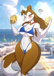 anthro big_breasts bikini blue_bikini blue_clothing blue_swimwear blush breasts brown_body brown_eyes brown_fur brown_hair camel_toe car clothing collar dialogue eyelashes female fur hair leg_markings looking_at_viewer markings open_mouth presenting socks_(marking) solo sponge swimwear thick_thighs two-piece_swimsuit vehicle white_body white_fur wide_hips mastergodai road_rovers colleen_(road_rovers) canid canine canis collie domestic_dog herding_dog mammal pastoral_dog rough_collie sheepdog 2024