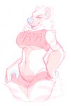 anthro blue_eyes blue_nose bottomwear breasts clothed clothing crop_top female fur lips multicolored_body multicolored_fur navel shirt shorts simple_background smile solo standing text thick_bottom_lip tight_clothing topwear under_boob white_background dominate_(artist) canid canine mammal english_text