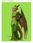anthro biped clothed clothing conditional_dnp dragon dress female folded_wings hand_on_hip hi_res horn invalid_tag jewelry looking_at_viewer mythological_creature mythological_scalie mythology necklace scalie shido-tara simple_background solo standing wings yellow_body yellow_eyes