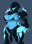 armor big_breasts bikini black_armor blue_body breast_squish breasts clothing female grey_background hand_on_hip headgear helmet huge_breasts not_furry simple_background solo squish swimwear two-piece_swimsuit unknown_artist metroid metroid_prime nintendo dark_samus alien alien_humanoid goo_creature goo_humanoid humanoid blue_and_white hi_res monochrome