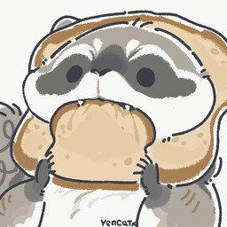 black_eyes black_nose bread chibi dot_eyes eating feral food grey_body simple_eyes solo white_body yencatx mammal procyonid raccoon 1:1 2022