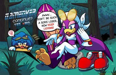3_toes anthro claws dialogue duo extreme_size_difference feet female foot_fetish foot_focus foot_lick foot_play licking male male/female micro size_difference soles speech_bubble text toe_claws toes tongue underfoot distortionframe10 sega sonic_riders sonic_the_hedgehog_(series) sonic_the_hedgehog wave_the_swallow avian bird eulipotyphlan hedgehog hirundinid mammal oscine passerine swallow_(bird) absurd_res english_text hi_res