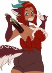 2023 5_fingers anthro blue_eyes breasts butt_pose clothed clothing digital_media_(artwork) eyebrows eyelashes female fingers hair hi_res horn nitricacid pose red_hair smile solo