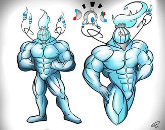 2016 4_fingers abs absurd_res alternate_species ambiguous_gender animate_inanimate biceps big_biceps big_muscles blue_eyes blue_fire chandelure colored colored_fire digital_drawing_(artwork) digital_media_(artwork) duo exclamation_point eyebrows featureless_chest featureless_crotch fingers fire fist for_a_head front_view glistening glistening_body grey_background hi_res hrrb huge_muscles humanoid humanoidized larger_male light looking_at_viewer magnemite male manly metal muscular muscular_male naturally_censored nintendo noseless object_head pecs pokémon pokémon_(species) pokémorph pose quads serratus shaded sheen_(hrrb) signature simple_background size_difference smaller_ambiguous solo_focus standing thick_neck toony video_games white_background yellow_eyes