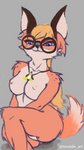 anthro breasts cheek_tuft eyewear facial_tuft female fur glasses hair multicolored_body multicolored_fur nipples nude orange_body orange_fur ponytail pose sitting solo tuft tenzide linux tux_(linux) xenia_(linux) canid canine fox mammal red_fox true_fox 9:16 pinup unavailable_at_source trans_(lore) trans_woman_(lore)