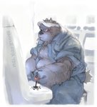 anthro belly blush bottomwear brown_body brown_fur clothing fur kemono male overweight overweight_anthro overweight_male pants shirt sitting smoking solo topwear nekomarudon tanukimaru bear mammal 2003 archived_source low_res