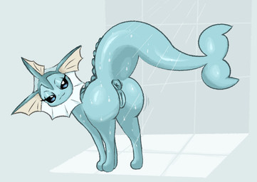 anus bathing bedroom_eyes blue_anus blue_body blue_skin blue_vulva female feral fin genitals looking_at_viewer narrowed_eyes seductive shower showering smile smiling_at_viewer solo vulva wet clockstops3am conditional_dnp nintendo pokemon eeveelution generation_1_pokemon pokemon_(species) vaporeon cool_colors