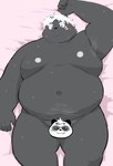 anthro belly big_belly black_body bodily_fluids hair humanoid_hands kemono male moobs navel nipples overweight overweight_male solo sweat white_hair sessa vtuber kokuba_hoeguro canid canine mammal 2022 hi_res