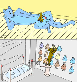 anus balls bedding bedroom blanket blue_body blue_fur brown_body brown_fur castration cock_and_ball_torture duo feral frown fur genital_mutilation genital_torture genitals hammer inside lying male male/male matchstick mutilation nails on_side penis pillow pinned standing tail thread_spool tools urbanhermit felid feline mammal mouse murid murine rodent 1984 colored comic dated