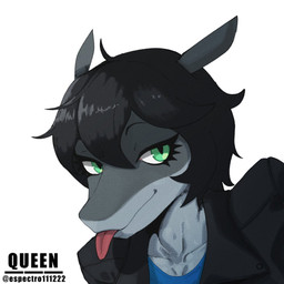 anthro black_clothing black_hair black_jacket black_topwear clothing eyelashes grey_body grey_scales hair jacket looking_at_viewer male scales short_hair simple_background smile snout solo teal_eyes text tongue tongue_out topwear white_background espectro111222 caspar_(fanginacoat) fish marine shark 1:1 2025 artist_name digital_drawing_(artwork) digital_media_(artwork) headshot_portrait hi_res portrait watermark