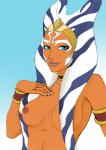 bedroom_eyes blue_background blue_eyes breasts female half-closed_eyes happy head_tails lekku_(anatomy) lips looking_at_viewer narrowed_eyes naughty_face nipples not_furry orange_body orange_skin pose red_nipples seductive simple_background smile solo genosaurer star_wars ahsoka_tano alien alien_humanoid humanoid togruta half-length_portrait hi_res portrait