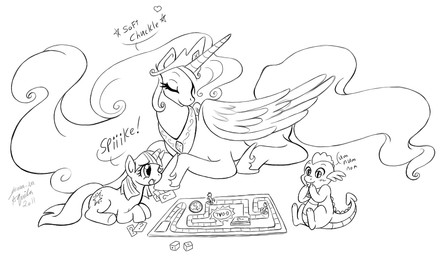anthro board_game card cutie_mark d6 dice feathered_wings feathers female feral gaming group horn lying male on_front princess royalty simple_background sitting star tail white_background wings young young_anthro jenasu friendship_is_magic hasbro my_little_pony mythology princess_celestia_(mlp) spike_(mlp) twilight_sparkle_(mlp) dragon equid equine mammal mythological_creature mythological_equine mythological_scalie scalie unicorn winged_unicorn monochrome