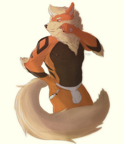 anthro black_body black_fur bulge claws clothed clothing fur hand_on_hip jockstrap jockstrap_only male mane muscular nipples orange_body orange_fur partially_clothed pawpads simple_background solo tail tan_body tan_fur topless underwear underwear_only white_background odnar nintendo pokemon arcanine canid canine generation_1_pokemon mammal pokemon_(species) hi_res signature