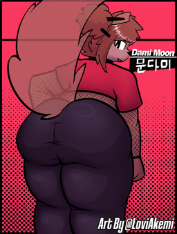 anthro big_butt butt clothed clothing femboy huge_butt looking_back male raised_tail slightly_chubby solo tail thick_thighs tight_clothing loviakemi_(artist) dami_moon mammal mephitid skunk