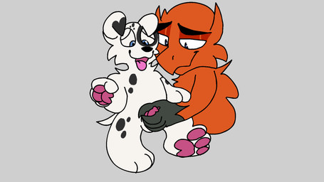 adult_on_young age_difference anthro balls black_body dipstick_ears duo ear_markings genitals gloves_(marking) handjob male male/male markings multicolored_ears orange_body pawpads penile penis sex spots spotted_body tail tail_motion tailwag tongue tongue_out white_body young young_anthro young_male kais_studios kai_the_tyranowolf spot_(kais_studios) canid canine canis dalmatian dinosaur domestic_dog mammal prehistoric_species reptile scalie 16:9 2026 2d_animation animated frame_by_frame hi_res widescreen