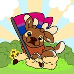 ambiguous_gender antlers bisexual_pride_colors blue_eyes brown_body brown_fur clothing cloud feral flag flag_(object) flower fur holding_flag holding_object hooves horn lgbt_pride looking_at_viewer lying male outside plant pride_color_clothing pride_color_flag pride_colors shrub solo sunflower tail tan_body zaverose zav deer mammal 1:1 digital_media_(artwork) hi_res