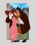 anthro bathrobe bathrobe_only clothing doorway duo ear_piercing ear_ring eyes_closed female female_anthro gold_(metal) gold_ear_ring gold_jewelry hair husband_and_wife jewelry kissing male male/female married_couple piercing red_hair ring_piercing robe variant_set thehumancopier disney goof_troop peg_pete pete_(disney) peter_pete_sr. animal_humanoid felid felid_humanoid feline feline_humanoid humanoid mammal mammal_humanoid 2024 4:5 absurd_res hi_res