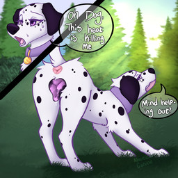 anatomically_correct anatomically_correct_genitalia anatomically_correct_vulva animal_genitalia animal_vulva anus ass_up black_body black_fur black_nose black_spots bodily_fluids butt canine_genitalia canine_vulva collar dialogue dripping dripping_vulva female feral forest forest_background fur genital_fluids genitals grass in_heat inviting_to_sex light light_beam looking_at_viewer looking_back mottled mottled_genitalia mottled_vulva nature nature_background open_mouth outside pawpads plant presenting presenting_anus presenting_hindquarters presenting_vulva purple_eyes raised_tail solo species_in_dialogue speech_bubble spots sunbeam sunlight sweat tail talking_feral talking_to_viewer text tree vaginal_fluid_drip vaginal_fluids vulva white_body white_fur nauticalcanine canid canine canis dalmatian domestic_dog mammal 1:1 2022 absurd_res artist_name english_text hi_res