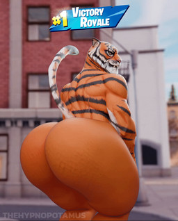 anthro back_muscles back_scar big_butt black_stripes butt butt_jiggle fangs fur jiggling looking_back male markings muscular muscular_male nude_anthro nude_male orange_body orange_fur rear_view scar solo striped_arms striped_back striped_body striped_fur striped_markings striped_tail stripes tail tail_markings teeth text whiskers hypnopotamus epic_games fortnite oscar_(fortnite) felid mammal pantherine tiger 2025 3d_(artwork) 3d_animation animated digital_media_(artwork) english_description english_text loop short_playtime