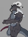 4_horns 5_fingers accessory anatomically_correct anatomically_correct_genitalia anatomically_correct_penis animal_genitalia animal_penis anthro balls biceps big_balls biped blue_balls blue_body blue_scales bovine_genitalia bovine_penis curved_horn erection fingernails fingers furgonomics genitals grey_body grey_scales hair hair_accessory hair_tie head_horn horn horn_accessory horn_jewelry jewelry jewelry_only long_hair long_horn long_tail male male_anthro monotone_background multi_horn muscular muscular_anthro muscular_male nails nipples nude pecs penis pupils scales scaly_tail sheath side_view simple_background slightly_chubby slightly_chubby_anthro slightly_chubby_male solo tail teeth tusks white_hair white_horn boarteeth third-party_edit varoch_(character) alcelaphine antelope bovid bovine gnu hybrid mammal reptile scalie 2025 digital_drawing_(artwork) digital_media_(artwork) hi_res sketch