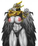 abs accipitriform anthro autumm_airwave avian beak big_breasts bird breasts camel_toe clothing curvy_figure digital_media_(artwork) female hi_res huge_breasts looking_at_viewer nipples non-mammal_breasts non-mammal_nipples shirt_up solo standing thick_thighs underwear voluptuous vulture