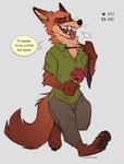 anthro clothing food holding_food holding_object holding_popsicle male necktie pawpsicle popsicle solo text tongue tongue_out undressing ksejl disney strip_meme zootopia nick_wilde canid canine fox mammal red_fox true_fox absurd_res english_text hi_res url