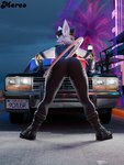 anthro butt car female fur looking_back outside pink_tail police police_officer presenting presenting_hindquarters public raised_tail red_eyes solo street tail vehicle white_body white_fur that1furrydude1 officer_flint_(foresttherotten) mammal murid murine rat rodent 3:4 3d_(artwork) digital_media_(artwork) hi_res