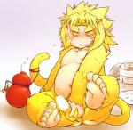 balls blush butt erection feet genitals looking_at_viewer male overweight overweight_male penis presenting slightly_chubby smile smirk solo chiro_(artist) journey_to_the_west sun_wukong haplorhine mammal monkey primate hi_res