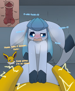 blue_body blue_eyes blush bodily_fluids butt butt_grab cervical_penetration cervix color_coded_text cowgirl_position crystal cutaway duo ears_down electricity feet female female_feral female_on_top female_penetrated feral feral_on_feral feral_penetrated feral_penetrating feral_penetrating_feral feral_pov first_person_view from_front_position fur fur_markings genitals hand_on_butt hands_on_hips heart_eyes heart_pupils heart_symbol internal internal_vaginal knot lightning_bolt looking_at_viewer looking_pleasured male male/female male_feral male_on_bottom male_penetrating male_penetrating_female male_pov markings offscreen_male on_bottom on_top penetrating_pov penetration penile penile_penetration penis penis_in_vagina pivoted_ears profanity purple_eyes rough_sex saliva sex steam straddling sweat sweatdrop tail tears text thrusting toes tongue uterus vaginal vaginal_penetration vulva x-ray_view yellow_body eeveedream_(artist) eeveelution_squad nintendo pokemon lazuli_(eeveelution_squad) speed_(eeveelution_squad) canid canine eeveelution generation_1_pokemon generation_4_pokemon glaceon jolteon mammal pokemon_(species) absurd_res english_text hi_res